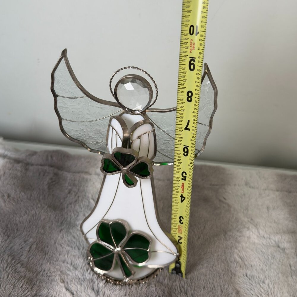 Stained Glass Green Clove St Patricks Day Angel Standing Figurine Sun Catcher - Picture 13 of 14